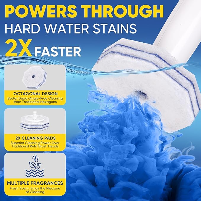 30Ct Aromative Toilet Brush Refills, Toilet Bowl Cleaner Refills, Double-Layer Cleaning Pads Added, Compatible with Most Toilet Brushes，Blue Ocean（Patented）