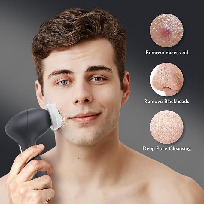 COSLUS FBX04 Facial Cleansing Brush Face Scrubber: 3 in 1 Bi-Directional Electric Spin Brush for Removing Blackhead, Exfoliating, Massaging - Rechargeable Waterproof, 3 Adjustable Speeds for Men Women