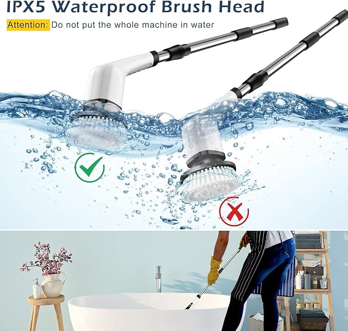 Electric Spin Scrubber, Cordless Cleaning Brush Scrubber for Home, 8 Replaceable Brush Heads, 3 Adjustable Size, 2 Speeds for Bathroom Shower Bathtub Glass Car, Gift for Holidays Birthday