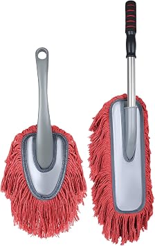 IPELY 2 Pack Large Car Duster Exterior Scratch Free with Extendable Handle and Car Duster Interior, Wax Cotton Hair Dust