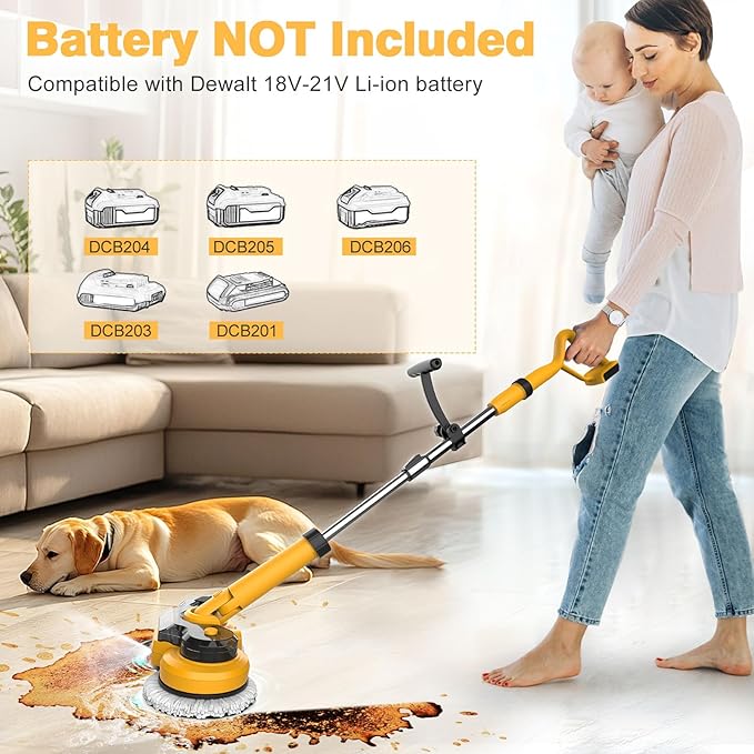 Cordless Electric Mop for Dewalt 20V Battery (NO Battery), 2 in 1 Spin Mop & Electric Floor Scrubber Machine with LED Light & Water Spray, 800 RPM Rotating Electric Mops for Floor (Golden)