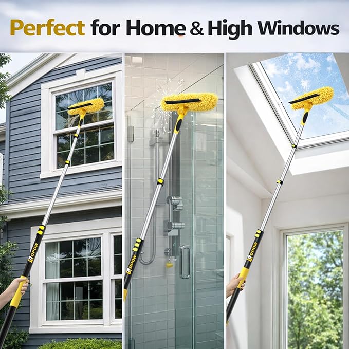 24ft Squeegee Window Cleaner with Extension Pole,2 in 1 Window Cleaning Tool with 5-Stage Telescopic Pole & Rotatable Head,Window Washing Equipment for Solar Panel, RV, Indoor/Outdoor Window,Car Glass