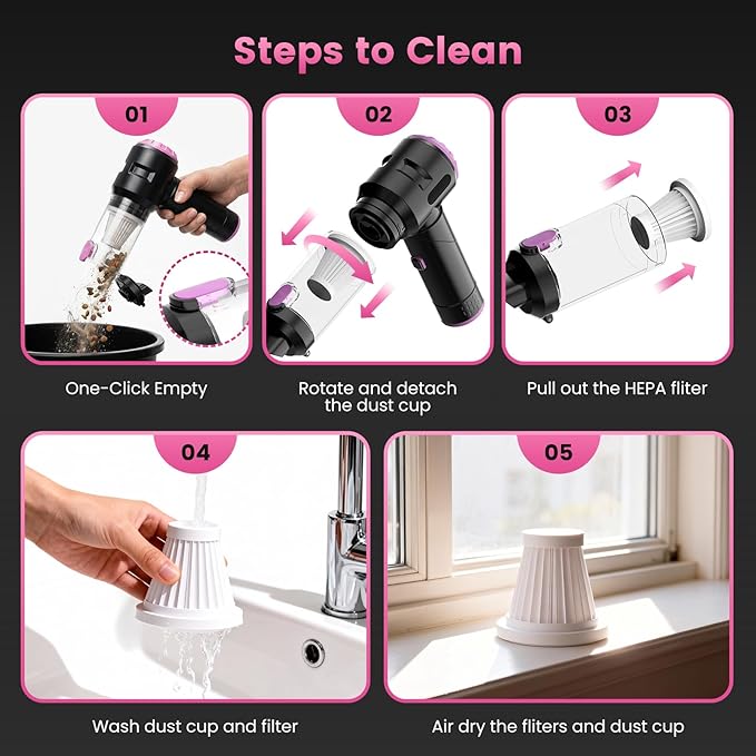Wansimoo Handheld Car Vacuum Cleaner,25000PA Strong Cyclonic Suction Foldable Mini Vacuum Portable Cordless with Digital Display and One Touch Dust Removal for Car, Home, Office, Kitchen (Purple)