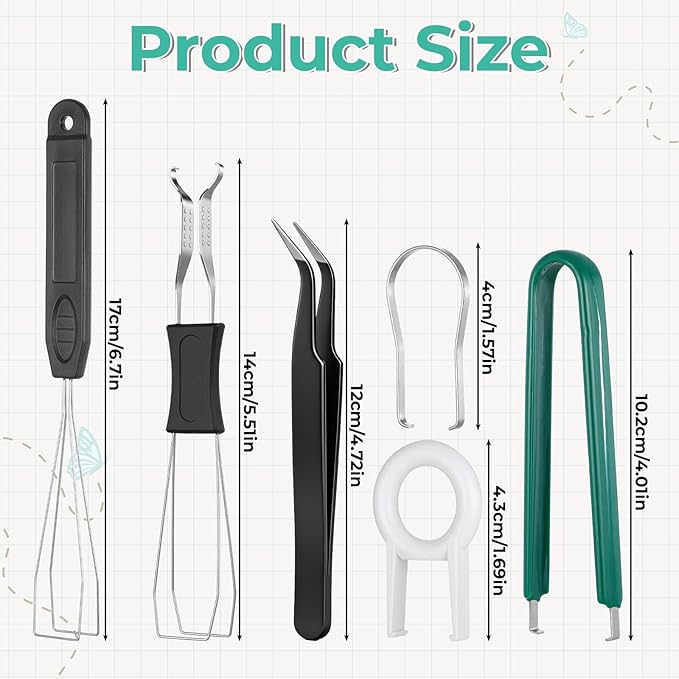 Vin Beauty 6 Pcs Keycap Puller Key Cap Removal Tool, Stainless Steel Keycap Remover Set, Switch Puller Kit with Keycaps Tweezers for Mechanical Keyboard
