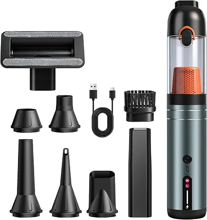 7-in-1 Aluminum Alloy Wireless Car Vacuum Cleaner, 20kPa Strong Suction Handheld Vacuum, Portable with Smart Digital Dis