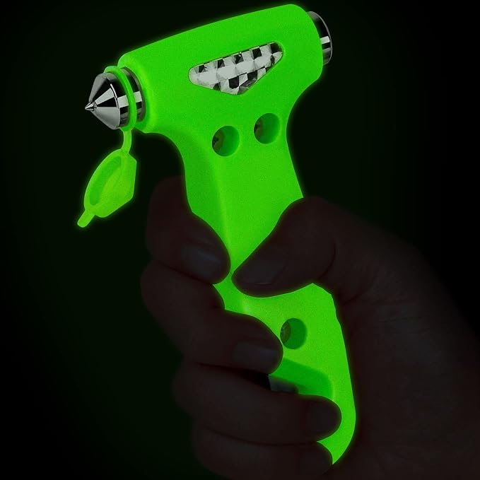 THINKWORK 6-in-1 Car Safety Hammer (Glow-in-Dark), Emergency Escape Tool with Window Breaker and Seat Belt Cutter for Fi
