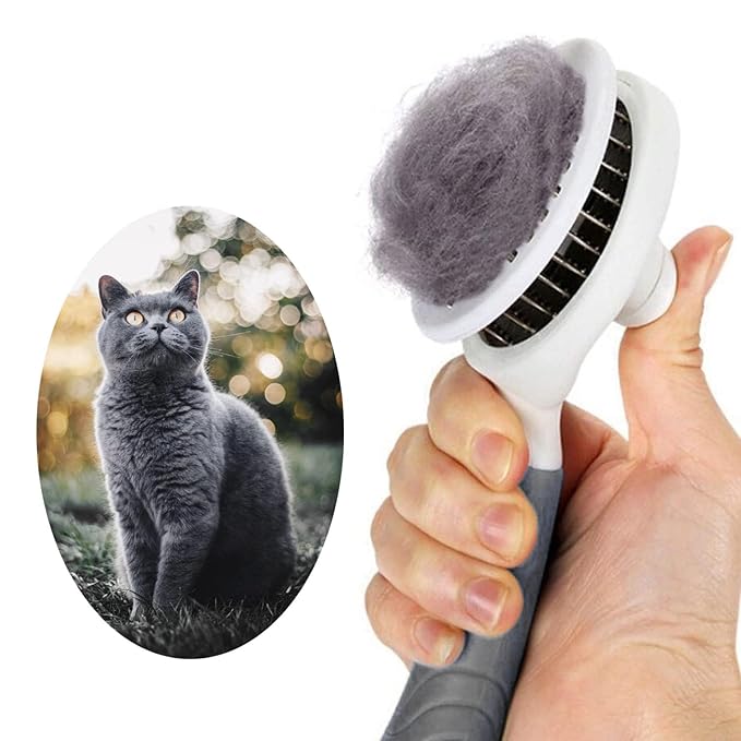 Self Cleaning Slicker Brush - Cat Brush Skin-Friendly Deshedding Grooming Massaging Tool for Long & Short Haired Pets, Cat Hair Brushes Easy Removes Undercoat for Dogs Cats Rabbits-UPGRADED, Gray