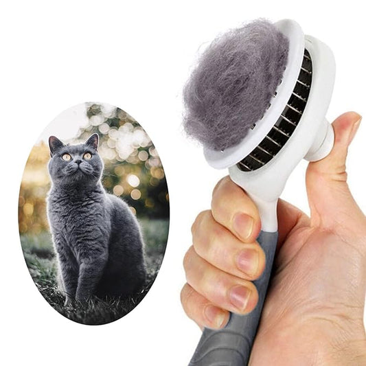 Self Cleaning Slicker Brush - Cat Brush Skin-Friendly Deshedding Grooming Massaging Tool for Long & Short Haired Pets, Cat Hair Brushes Easy Removes Undercoat for Dogs Cats Rabbits-UPGRADED, Gray
