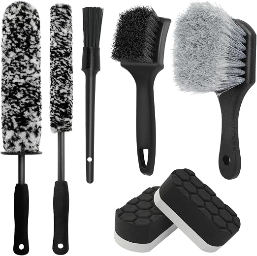 7PCS Wheel Cleaner Brush Kit, Tire Brushes, Rim Cleaner Brush,Car Detailing Brushes, Tire Shine Applicator Pad, Car Wash