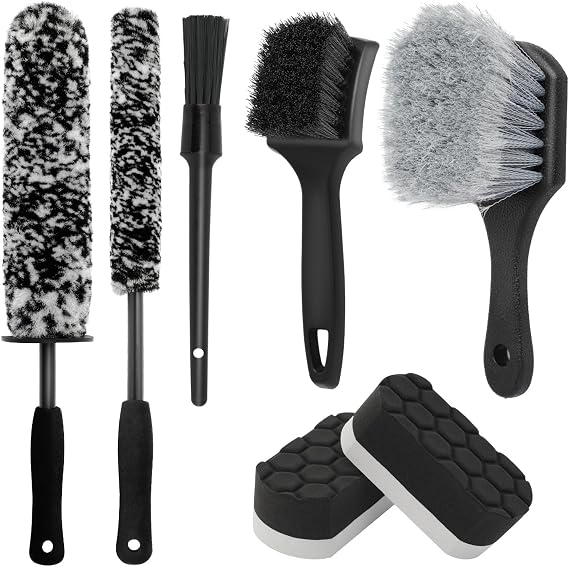 7PCS Wheel Cleaner Brush Kit, Tire Brushes, Rim Cleaner Brush,Car Detailing Brushes, Tire Shine Applicator Pad, Car Wash