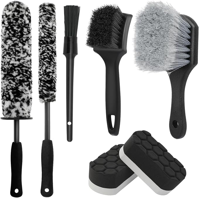 7PCS Wheel Cleaner Brush Kit, Tire Brushes, Rim Cleaner Brush,Car Detailing Brushes, Tire Shine Applicator Pad, Car Wash