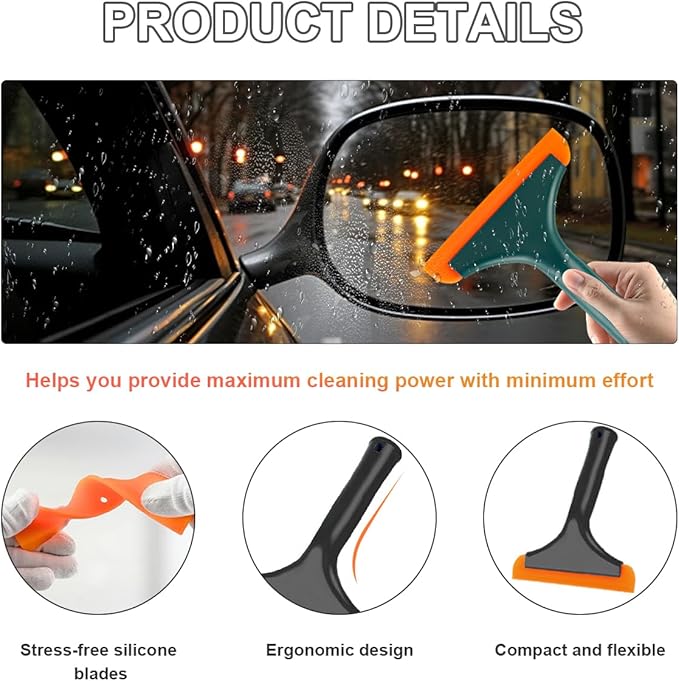 KVAEY 2 PCS Small Silicone Window Squeegee, 5.9 Inch Car Windshield Water Blade Squeegee with Non-Slip Handle, All-Purpose Cleaning Squeegee for Car Windshield, Window, Mirror (Black+Black Green)