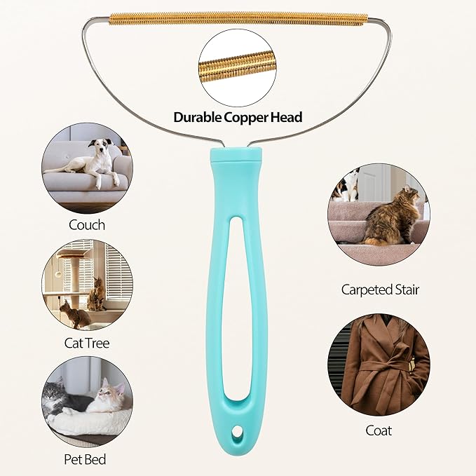 Carpet Rake for Pet Hair Removal Tool, 2 in 1 TPU and Copper Rake Teeth, Uproot Clean Hair Remover with 54’’ Adjustable Long Handle, Reusable Cat & Dog Fur Broom for Carpets,Rugs, Mats,Car