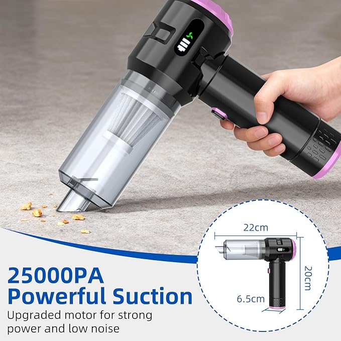 Sycoodeal Handheld Car Vacuum Cleaner, 25000PA Strong Cyclonic Suction Portable Mini Vacuum Cordless with Digital Display Lightweight Handheld for Pet Hair, Car, Home, Office, Kitchen (Purple)