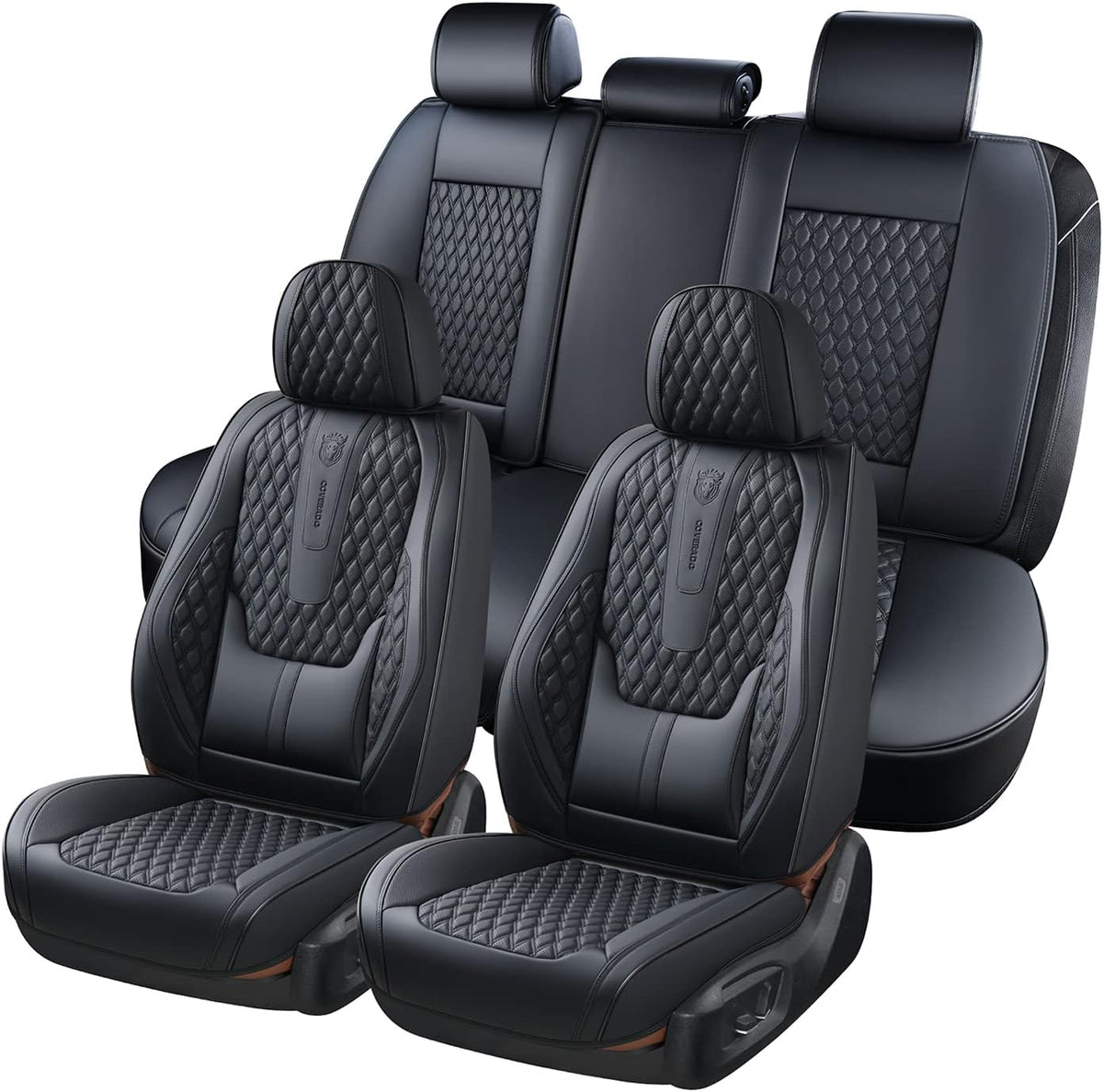Car Seat Covers Full Set, Black Seat Covers for Car with Lumbar Support, Nappa Leather Seat Covers Waterproof Car Seat Protectors Universal Fit for Most Cars SUV Trucks