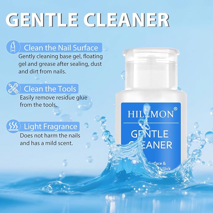 Push-On Nail Gentle Cleaner, Gentle Nails Surface Cleanser, Clean Base Gel & Floating Gel & Grease After Sealing & Dust & Dirt from Nails, Art DIY, Pump Bottle Design, 160ml (Gentle Cleaner)