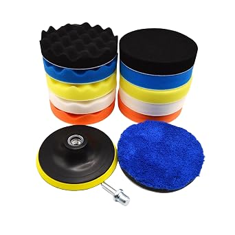 12Pcs 7inch Foam Buffing Polishing Pads Kit, with Coral Fleece Pad, Backing Plate, M14 Drill Adapter, Car Buffing Kit fo