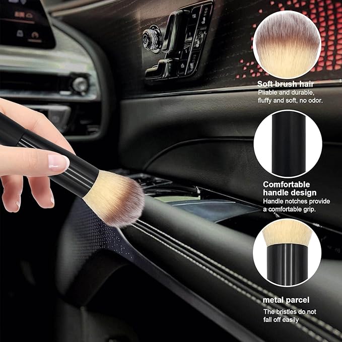 Ziciner 2 PCS Car Detailing Brush, Curved Soft Bristles Auto Removal Dust Collectors, Universal Vehicle Dashboard, Air Conditioner Vents etc Interior Cleaning Tool Accessory (Long-Beige)