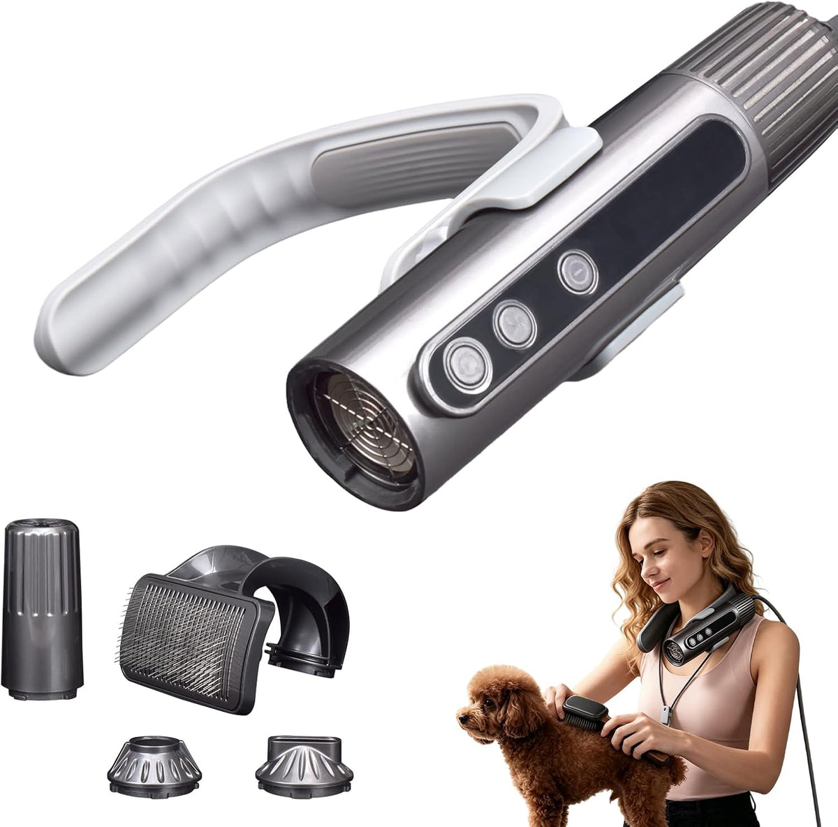 Neck Dryer for Pet Grooming, Hands-Free Dog Hair Dryer, 4 Speeds, 4 Temp