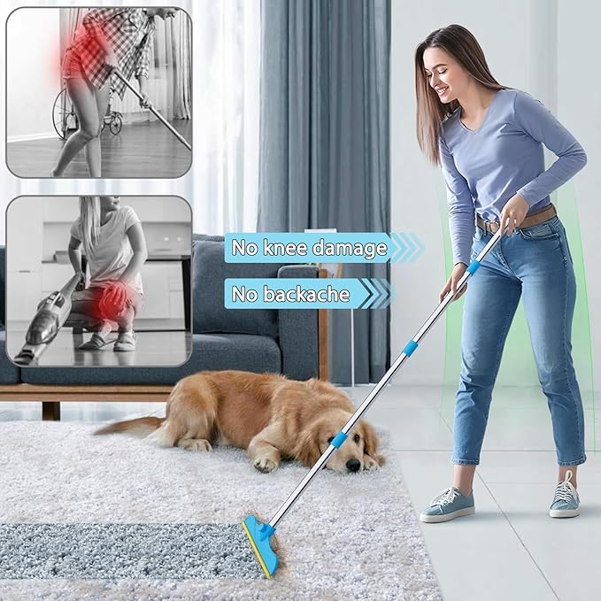 3 in 1 Carpet Rake for Pet Hair Removal, 60” Adjustable Long Handle Pet Hair Remover, Tool Set of 3, Reusable Carpet Scraper Dog Cat Pet Hair Removal Broom for Carpets, Car Mat, Pet Bed, Rugs