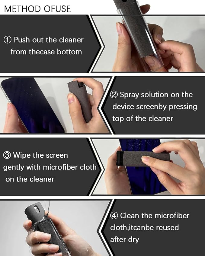 Screen Cleaner Spray and Wipe Touch Screen Cleaner Cleaner iPad Cleaner for iPhone Computer Laptop Tablet MacBook Tesla Display Cell Phone Eyeglasses（Grey）