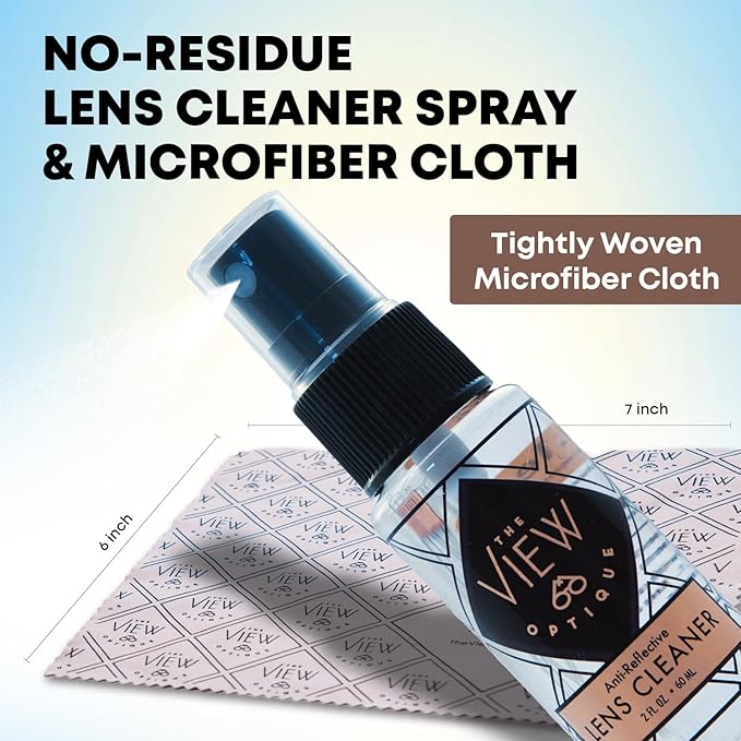 Anti-Reflective Lens Cleaner Spray Kit – (1) 2oz Glasses Cleaner Spray, (1) Microfiber Cloth for Eyeglasses, Sunglasses, Lenses, Screens and Camera Cleaning Kit (2 Piece Set)