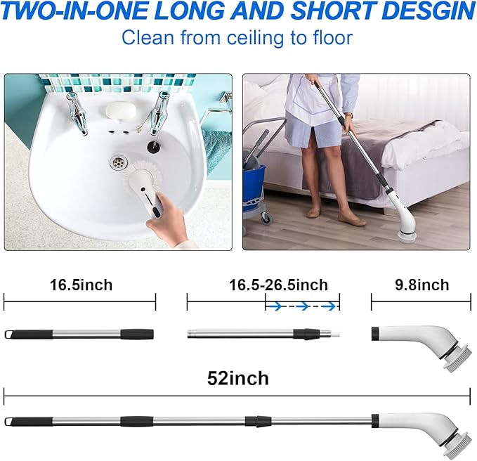 Electric Spin Scrubber, Shower Cleaning Brush, 2 Adjustable Speeds Cordless Power Spinning Cleaner Brush with 8 Replaceable Brush Heads for Tile, Tub, Sink, Wall, Bathroom SXT-160