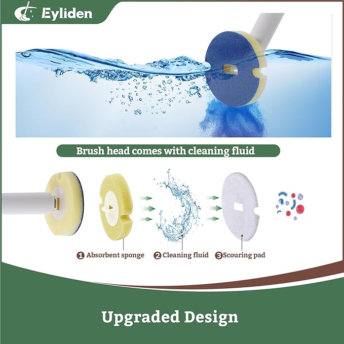 Eyliden Disposable Toilet Brush Kit with 40 Refills, Lightweight Toilet Bowl Wand, Hands-Free Scrubber with Auto-Open Caddy, Perfect for Bathrooms, RVs & Apartments, White