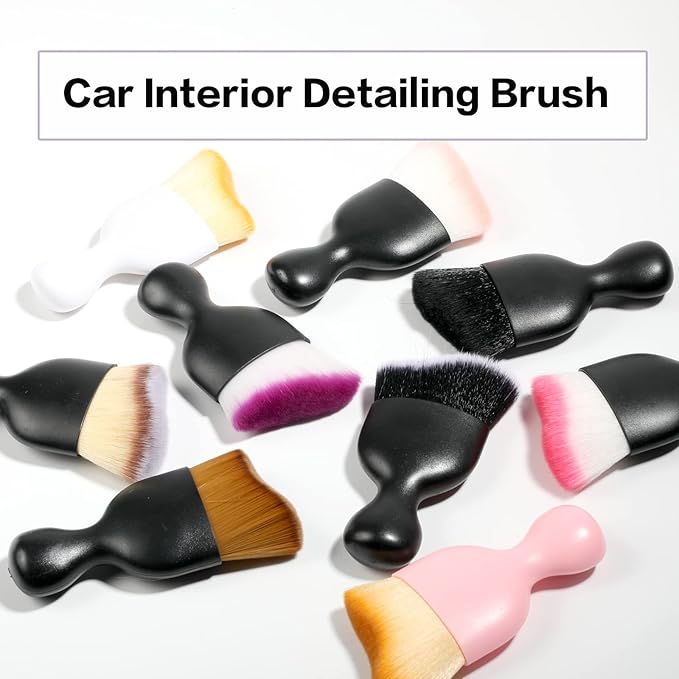 AOCISKA Car Interior Detailing Brush,Soft Bristle Cleaning Brush Car Detailing Brush Dusting Brush,Car Interior Cleaning Tool,Auto Detail Brush Car Dash Duster Brush (Black&Pink with Cap)