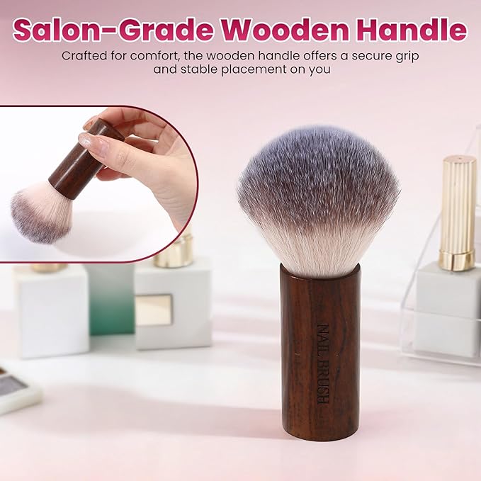 BQAN Professional Nail Dust Brush with Wooden Handle - Soft Bristle Cleaning Brush for Acrylic & Gel Nail Art, Powder Removal Tool for Nail Tech, Salon & Home Manicure (1 Pack)