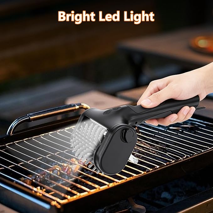 Electric Grill Brush for Outdoor, 2600mAh Upgraded BBQ Grill Cleaner with LED Light, 2-Speed Adjustable Gear, 450RPM Cordless Grill Brush, Grill Cleaning Brush with 150Mins Runtime