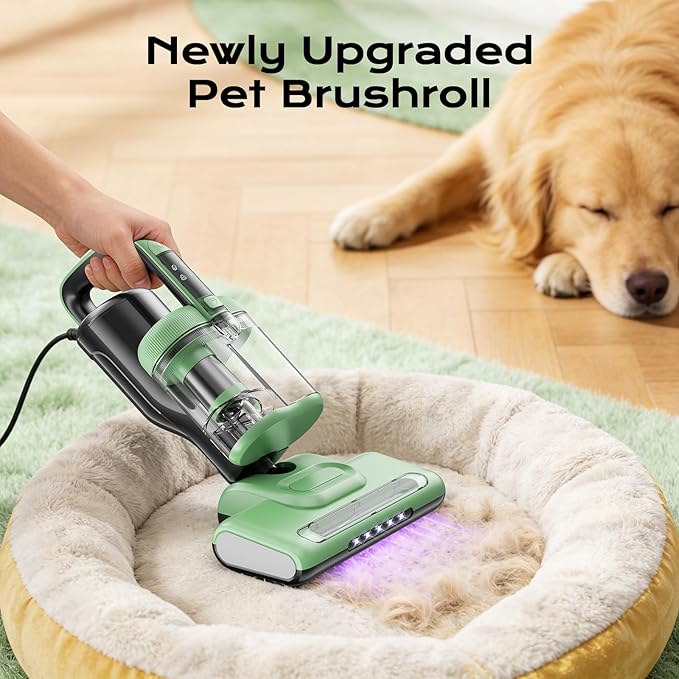 MYUAKO Mattress Vacuum Cleaner with UV-C Light & 140°F Constant Heat, 20Kpa Powerful Suction Bed Vacuum for Pet Hair, Dander Baby Crib, Dual-Cup System with Extra HEPA Filter, Lightweight&16ft Cord