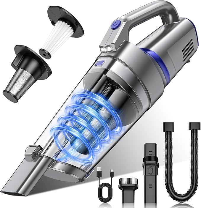 Gxzsk Handheld Vacuum Cordless, 16000PA Strong Suction Hand Held Car Vacuum Cleaner, Portable Hand Vacuum Rechargeable with Multi-Nozzles & LED Light for Home, Car, Office, Pets