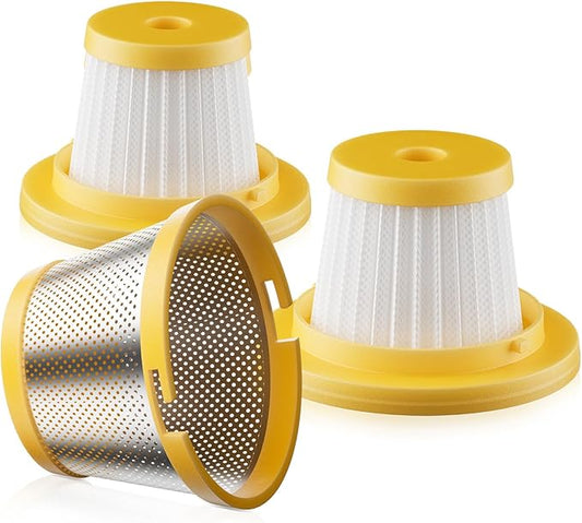 for Svoko Handheld Vacuum Cleaner Filter 3-Pack Compatible with LT-145 Cordless Handheld Vacuum Cleaner Replacement Parts HEPA Filter*2 & High-density stainless steel filter mesh*1 Yellow