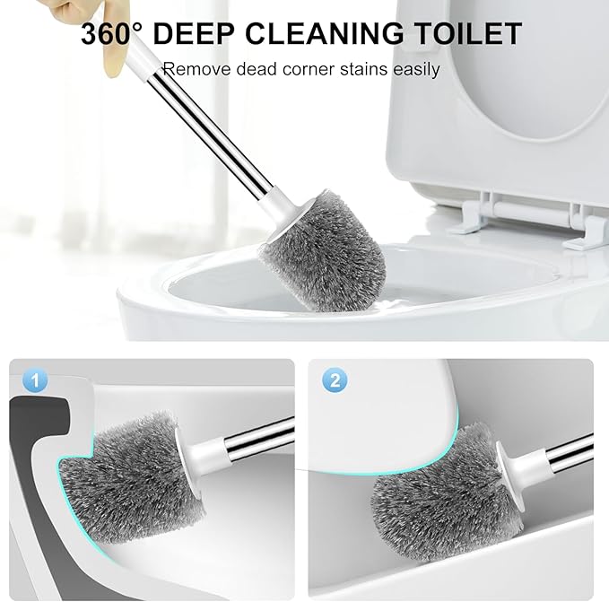 SetSail Toilet Brush 3 Pack Toilet Bowl Brush and Holder Toilet Cleaner Brush with Nylon Bristles Ventilated Toilet Brushes for Bathroom with Holder for Toilet Scrubber Cleaning, Pure White