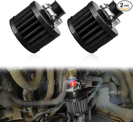 2 Pieces 12mm Universal Air Filter and Crankcase Breather Kit High Flow Cold Air Intake Filter, Turbo Vent Valve Cover Breather for Car Motorcycle Black
