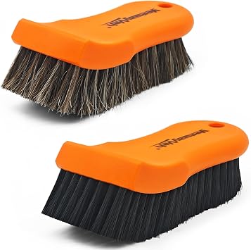 YeewayVeh 2PCS Leather Cleaning Brush, Horse Hair & Nylon Bristles, Orange