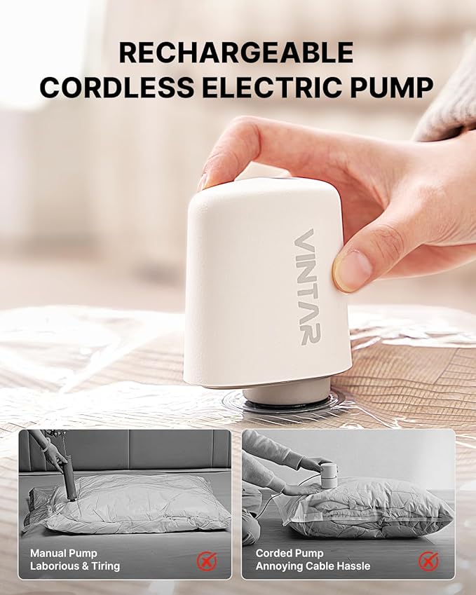 Cordless Electric Travel Vacuum Pump for Vacuum Storage Bags, VINTAR Portable Vacuum Sealer for Clothes, USB Rechargeable Air Pump for Compression Clothing Blanket Luggage (Storage Bag Not Included)