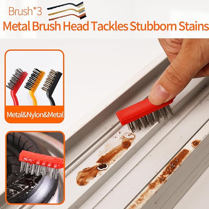 Window Track Cleaner Tools Set - 14 Pcs Window Groove Cleaning Brush Kit, Crevice Cleaning Brush for Sliding Door, Shutter, Sill, Tile Lines, Sink