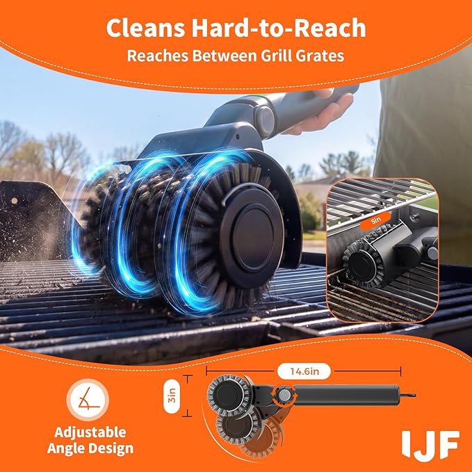 Electric Grill Cleaner 3-in-1 Kit, Cordless BBQ Grill Cleaner with Adjustable Angle, High Torque Motor, 3-Speed Rotating Grill Cleaning Brush for Burnt-On Grease & Grill Grates, Rechargeable