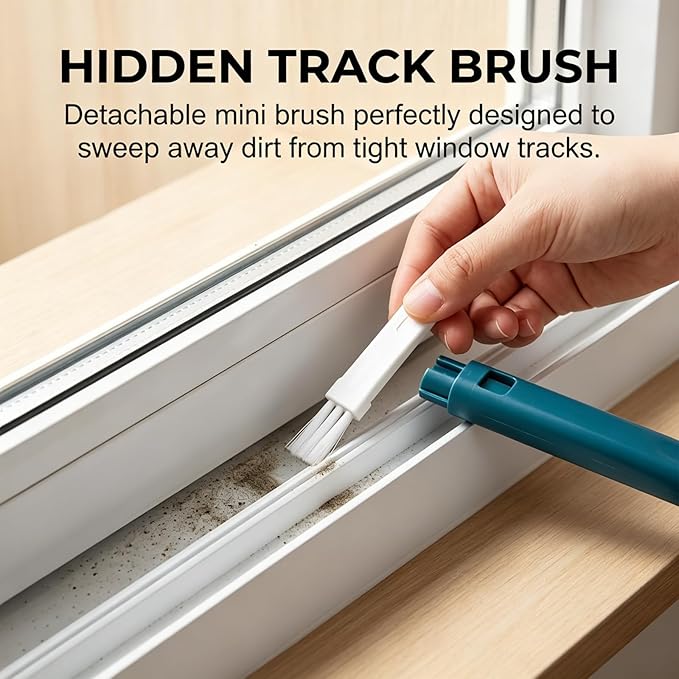 3 in 1 Window Screen Cleaner, Mesh Window Screen Cleaning Brush with Squeegee, Multi-Purpose Tool for Patio, Door and Porch Screens (Blue)