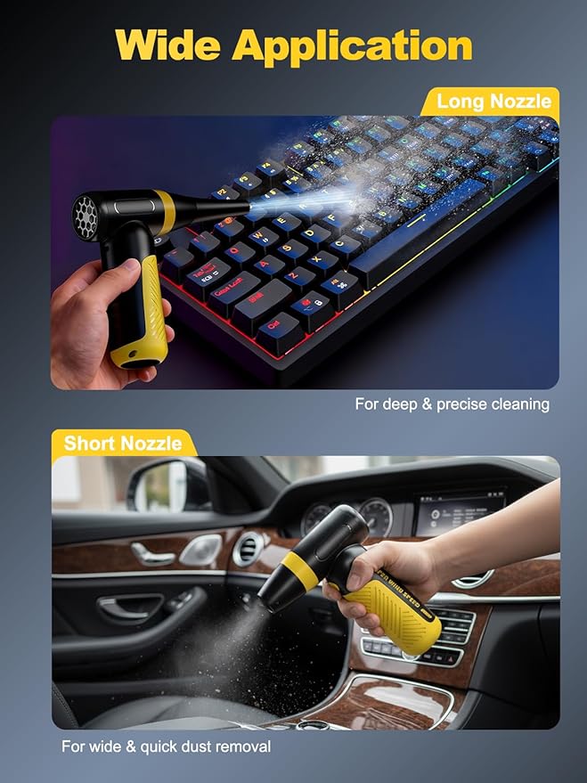 Electric Compressed Air Duster & Blower, 150000 RPM Super Power Adjustable Air Duster, 3 Speed Cordless Mini Blower, USB Rechargeable (5V/2A), Portable Dust Remover for Computer Keyboard Car