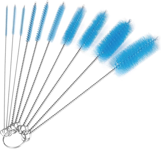 CiaraQ Bottle Cleaning Brushes, 8 Inch Nylon Tube Brush Set, Cleaner for Narrow Neck Bottles Cups with Hook, Set of 10pcs.