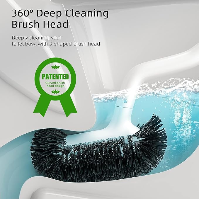 HAMITOR Toilet Bowl Brush Holder Set: 2 Pack Bathroom Deep Cleaning Toilet Cleaner Scrubber Under Rim with Curved Bristle for Dead Corner Clean - Hidden Rv Toilet Decorative Accessories with Caddy