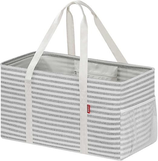 LHZK Standing Extra Large Utility Tote Bag with Metal Wire Frame and the Sides Rinforced, Extra Large Tote Bag with Hand