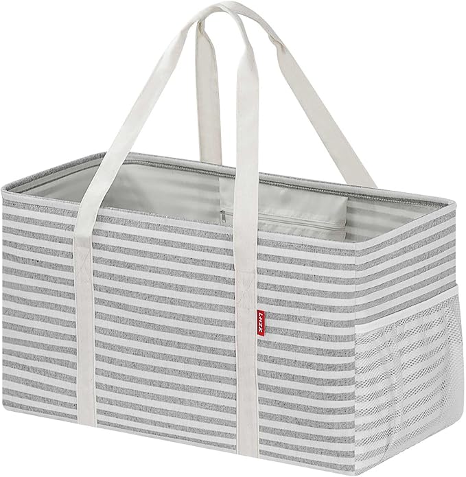 LHZK Standing Extra Large Utility Tote Bag with Metal Wire Frame and the Sides Rinforced, Extra Large Tote Bag with Hand