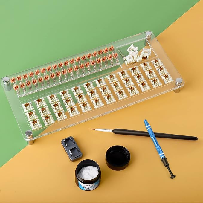 RUNJRX 36 Switches Acrylic Lube Station for Keyboard Switch,GPL 205G0 0.53oz/15g, Switch Opener for MX Cherry Akko Panda Kailh Switch Tester,Switch Lube Kit for Gaming Keyboard