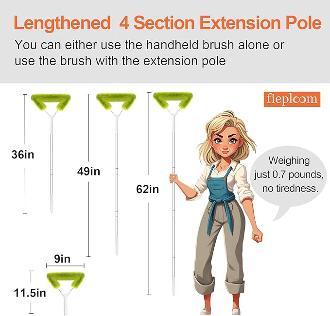 Window Screen Cleaning Brush with 62in Extension Pole, Innovative Fibre Mesh Screen Cleaner for Window Mesh, Patio Screens, Screen Doors, Pool Cage & Fence - Dry or Wet Use