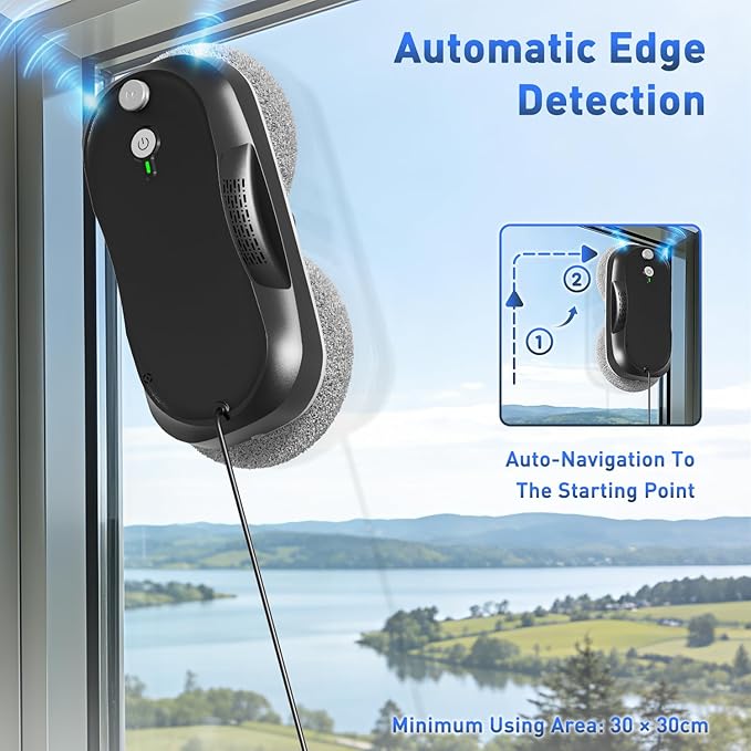 KKI Window Cleaning Robot, Upgrade Window Cleaner Robot, Auto Spray, Max 3200pa,3 Cleaning Modes & Edge Detection, Remote Control for High-Rise Windows, Glass Door,5Sets Cloths