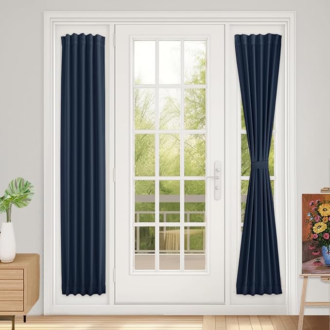 Vatge Door Curatins for Doorway - Sidelight Curtains for French Doors Glass Doors Curtains for Front Door, 1 Panel, W12 x L72, Navy